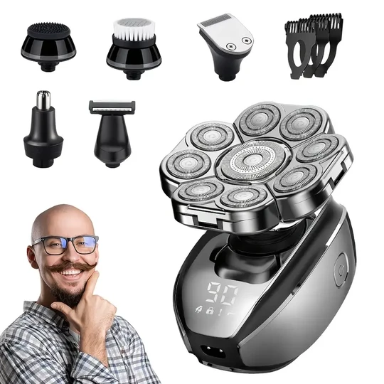 Upgraded 9D Electric Head Shaver, Premium Cordless Rechargeable Bald Head Razor for Men, 6-in-1 Grooming Kit, Easy to Clean, Best Mens Gift for Christmas
