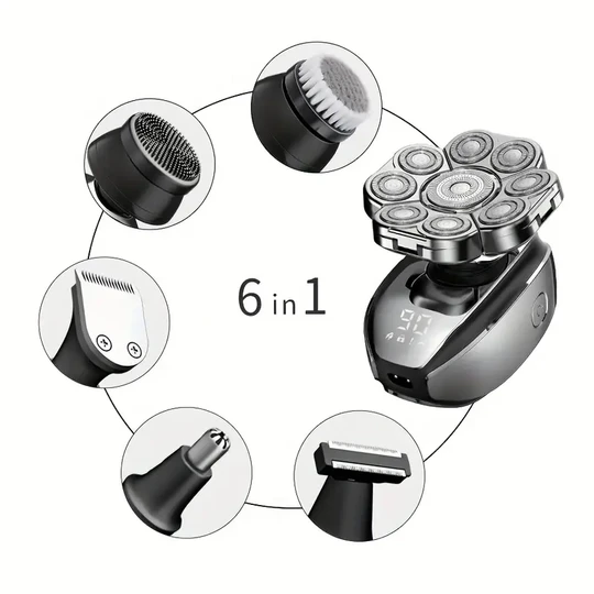 9D Electric Head Shaver for Bald Men - USB Rechargeable, Includes Clippers & Nose Trimmer, Face Scrubber - Perfect Gift for Him