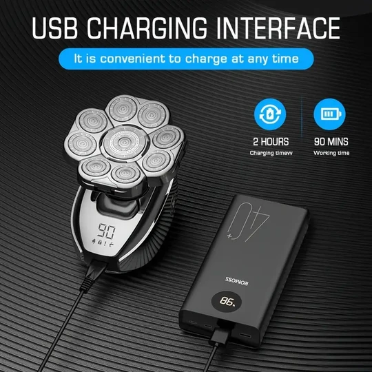 9D Electric Head Shaver for Bald Men - USB Rechargeable, Includes Clippers & Nose Trimmer, Face Scrubber - Perfect Gift for Him