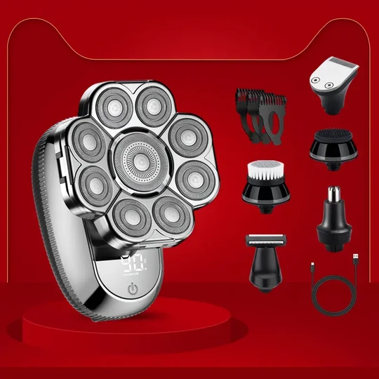 Ultimate 9D Electric Razor for Men - USB Rechargeable, Includes Rotary Blades, Clippers, Nose Trimmer & Facial Cleansing Brush - Perfect Gift for Him