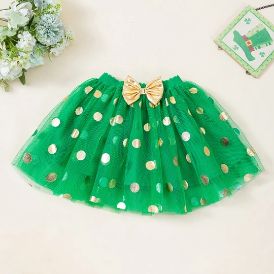 St. Patrick's Day Baby Girl Flying Sleeve Romper Cartoon Mesh Skirt Three-piece Set
