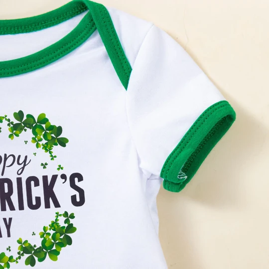 St. Patrick's New Baby Girl Short Sleeve Romper Dress Baby Cartoon Romper Three-piece Set