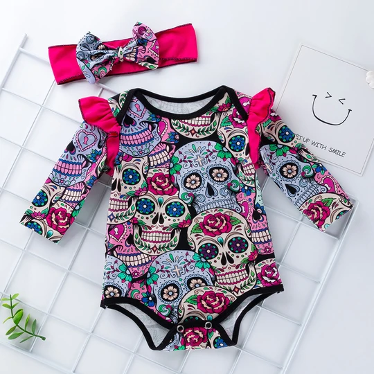 New baby clothes Halloween jumpsuit skull long-sleeved romper crawling clothes A-type children's clothing