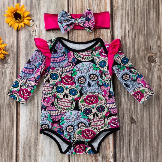 New baby clothes Halloween jumpsuit skull long-sleeved romper crawling clothes A-type children's clothing