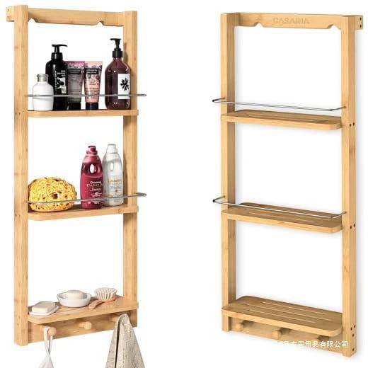 Bamboo Custom Design Bamboo Bathroom Storage Rack 3 Tiers Wall Mounted Bathroom Corner Shelves With Hooks Bamboo Modern