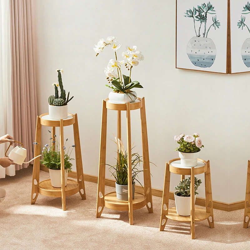 Bamboo homestay balcony flower stand green radish indoor floor-standing flower pot rack free installation simple ornaments storage rack