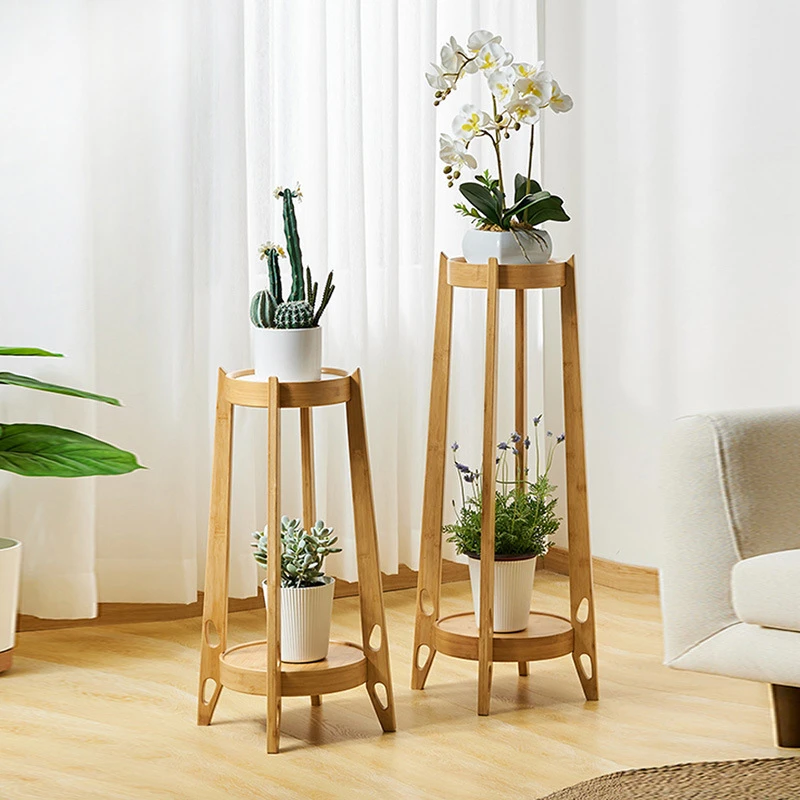 Bamboo homestay balcony flower stand green radish indoor floor-standing flower pot rack free installation simple ornaments storage rack