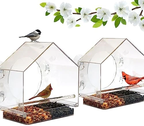 Window Bird Feeder by Nature Anywhere - Transparent Acrylic Bird Feeders for Outdoors - Enhanced Suction Grip, Bird Watching for Cats, Easy-to-Clean, Outdoor Birdhouse Feeder