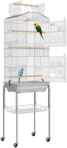 VIVOHOME 64 Inch Bird Cage with Play Top and Rolling Stand for Parrots Conures Lovebird Cockatiel Parakeets Black