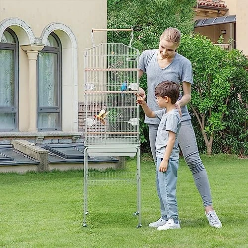 VIVOHOME 64 Inch Bird Cage with Play Top and Rolling Stand for Parrots Conures Lovebird Cockatiel Parakeets Black
