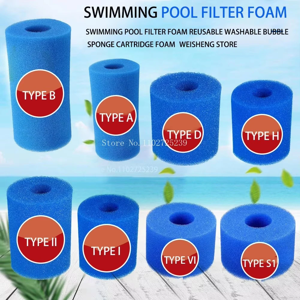 Intex Type II/I/H/SI/A/D Washable Swimming Pool Filter Sponge - Reusable Foam Cleaner for Tub Filter Cartridge