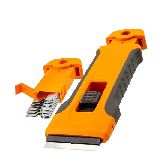 KUNAISI Glue Remover with Spare Blade Storage Box Plastic Razor Blade Glass Plastic Cleaning Scraper Tool for Sticker Removal