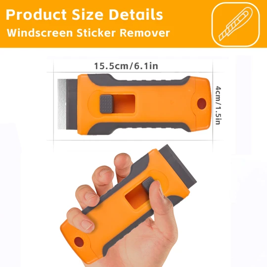 KUNAISI Glue Remover with Spare Blade Storage Box Plastic Razor Blade Glass Plastic Cleaning Scraper Tool for Sticker Removal