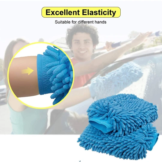 KUNAISI Microfiber Soft Chenille Wash Mitten Double Sided Dusting Glove Car Wash Mitten for Car Cleaning