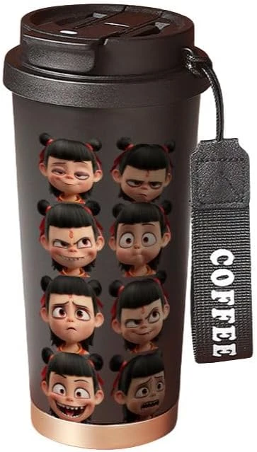 Creative Nezha2 Insulated Tumbler, 18oz Stainless Steel, Keeps Drinks Hot/Cold for 24 Hours, With Straw, Ideal for Car, Sports & Everyday Use, Nezha 2 Movie Merchandise (Vintage red,Nezha2)