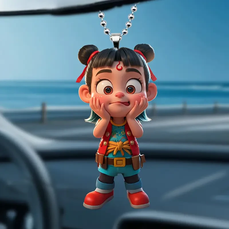 1pc, A cute Nezha holding his face, hanging ornament 2D pendant, suitable for car key chain, indoor decoration, backpack, wallet and Christmas tree decoration, acrylic pendant