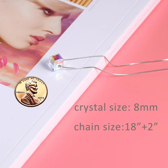 Sterling Silver Necklace Crystal Cube Pendant