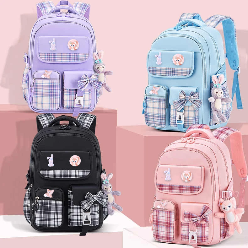 Primary school girl's schoolbag with bow back protection large capacity children's schoolbag junior high school student backpack
