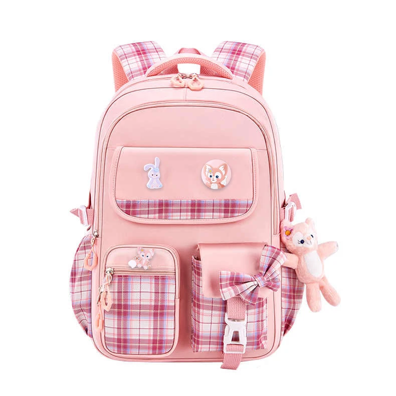 Primary school girl's schoolbag with bow back protection large capacity children's schoolbag junior high school student backpack