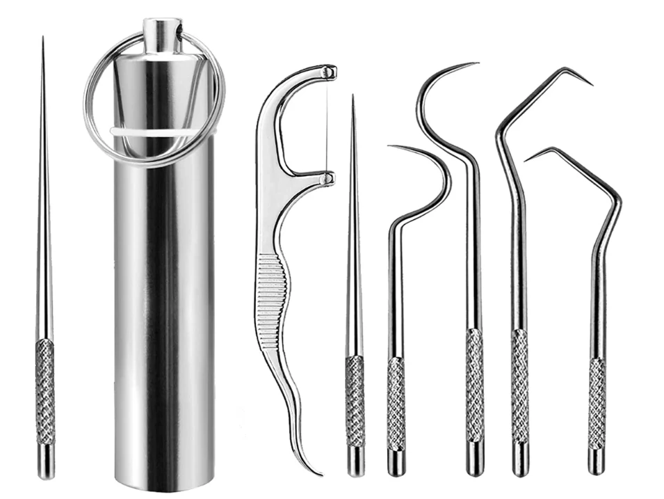 7PC Metal Toothpicks Tooth Cleaning tool Interdental Brush Teeth Tartar ​Remover Reusable limpieza fio Dental Floss Oral Hygiene
