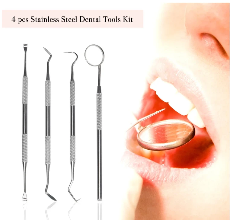 4pcs/Set Tartar Scraper Scaler Plaque Remover Teeth Cleaning Tool Dentist Dental Hygiene Kit Dental Calculus Remover Oral Care