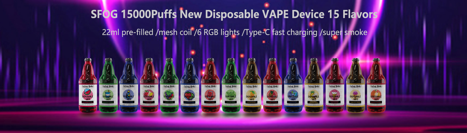 SFOG Soul Bar 15000 Puffs Disposable Vape Puff 15K Vaper 15 Flavors