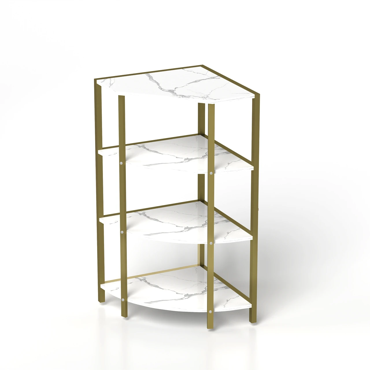 4 Tier Corner Bookshelf, Industrial Corner Shelves Plant Stand Small Short Corner Shelf Table, Wood Corner Display Shelf Corner Shelving Unit for Small Spaces, Living Room, Bedroom.Golden