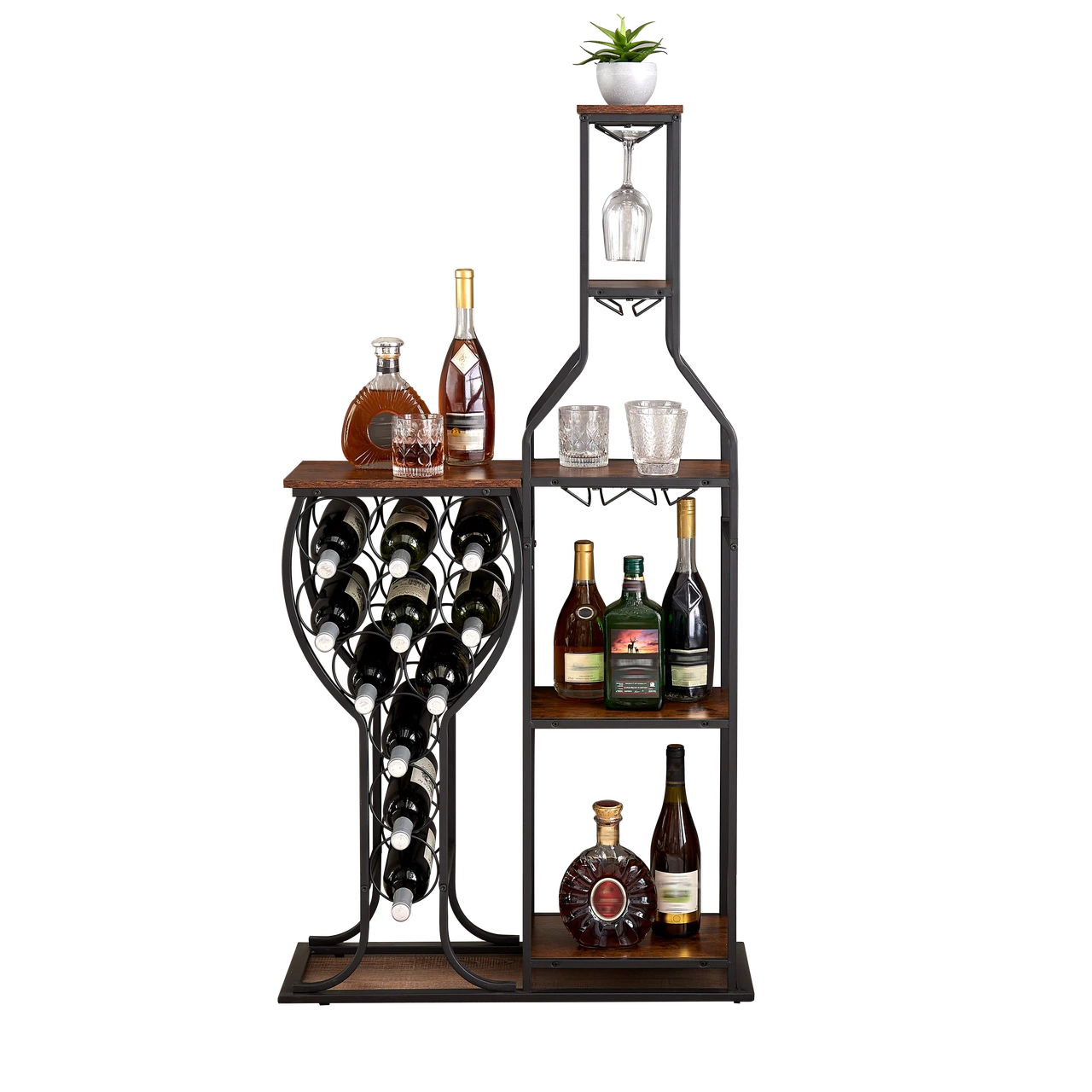 Wine Bakers Rack, 5-Tier 11 Bottle Wine Storage Stands Freestanding Floor, Hanging Wine Glass Holder Wine Storage, Wine Organizer Display Rack Table for Kitchen, Dining Room 
