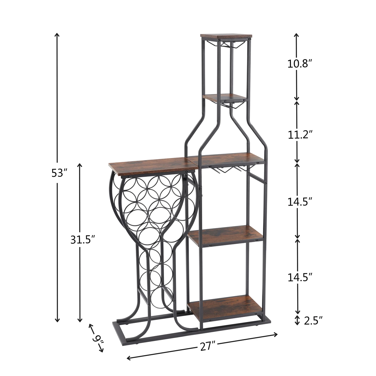 Wine Bakers Rack, 5-Tier 11 Bottle Wine Storage Stands Freestanding Floor, Hanging Wine Glass Holder Wine Storage, Wine Organizer Display Rack Table for Kitchen, Dining Room 