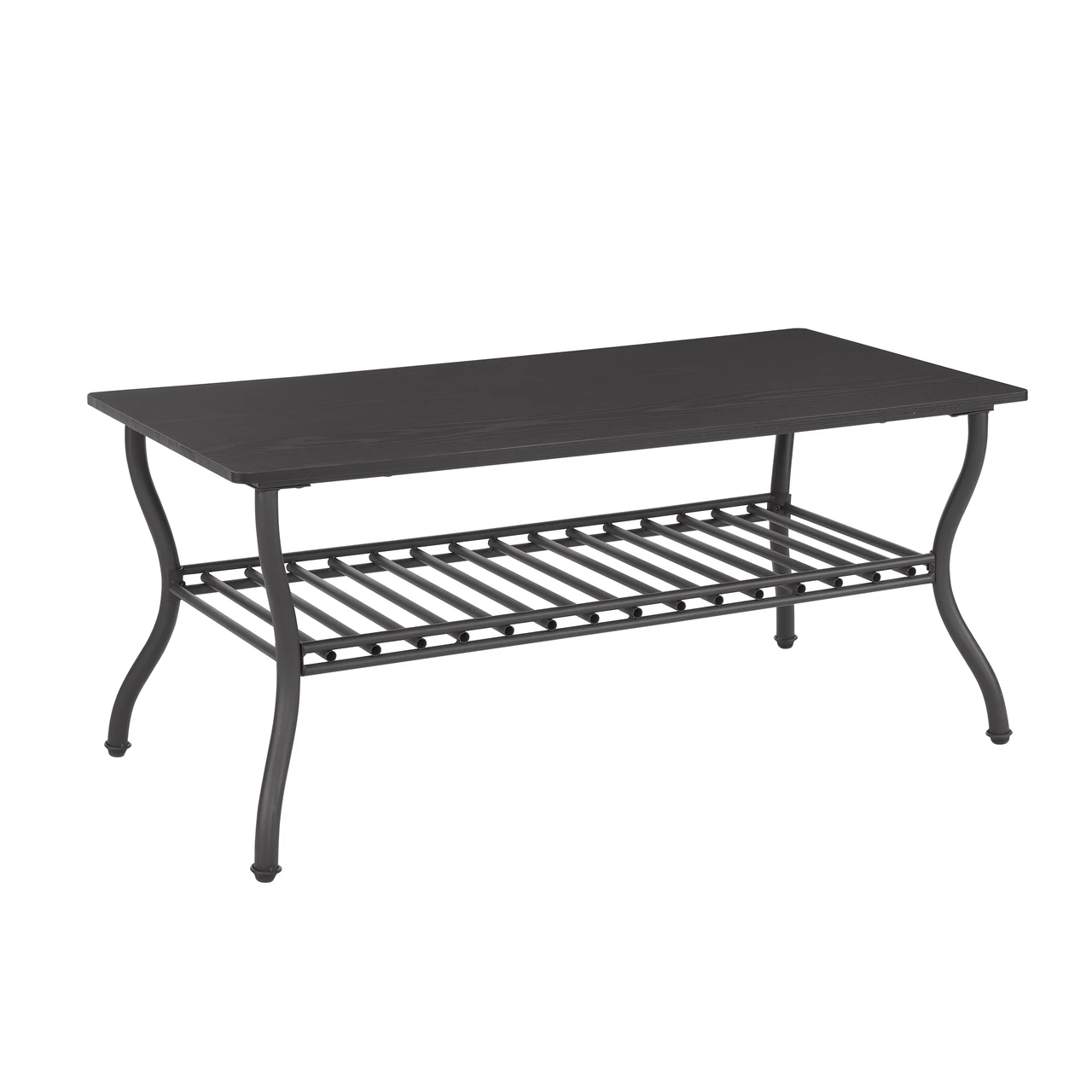 3-Piece Living Room Table Set: Coffee Table and Two End Tables with Open Storage Shelves, Metal Frame, Easy Assembly, Ideal for Apartments, Home Offices, and Small Spaces (Black)