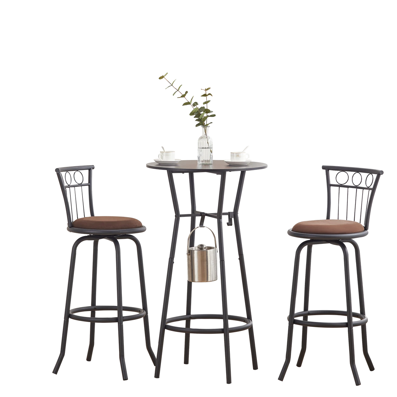 3 Bar Table and Chairs Set for Dining Room Industrial Counter Height Bar Chairs with Metal Back, Fabric Seat