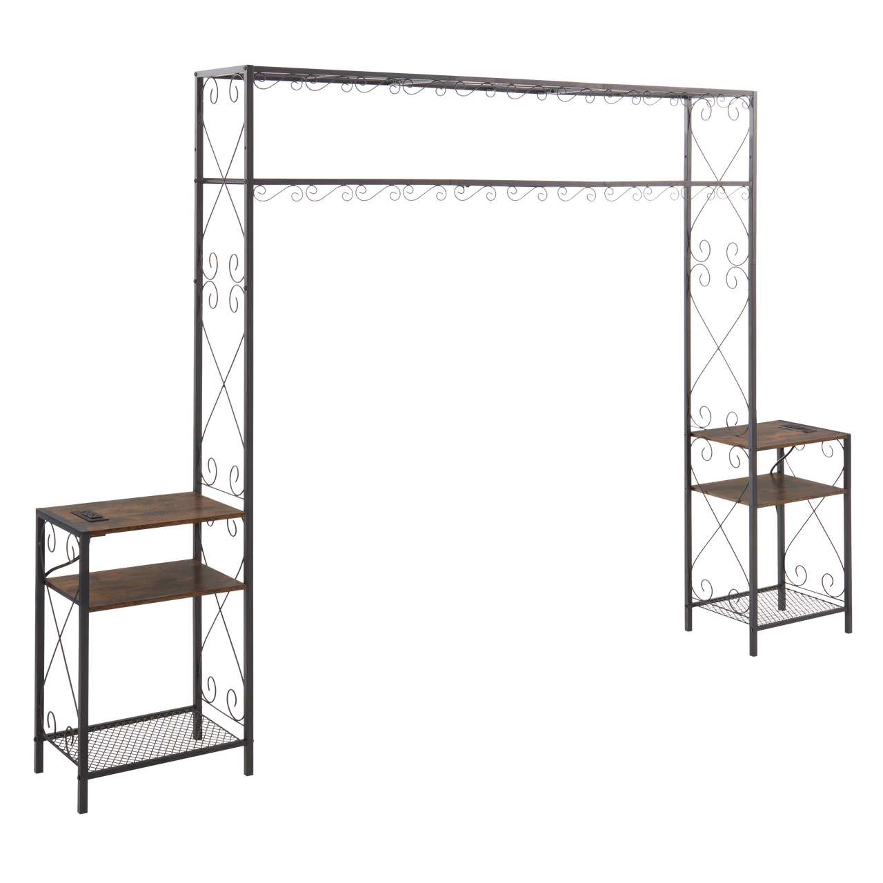 Queen Bed Frame with 2 Nightstands Headboards with Storage Cabinet, Headboard with Shelves, Bookcase Headboard Queen Easy Assembly for Bedroom Iron and Wood Rustic Brown