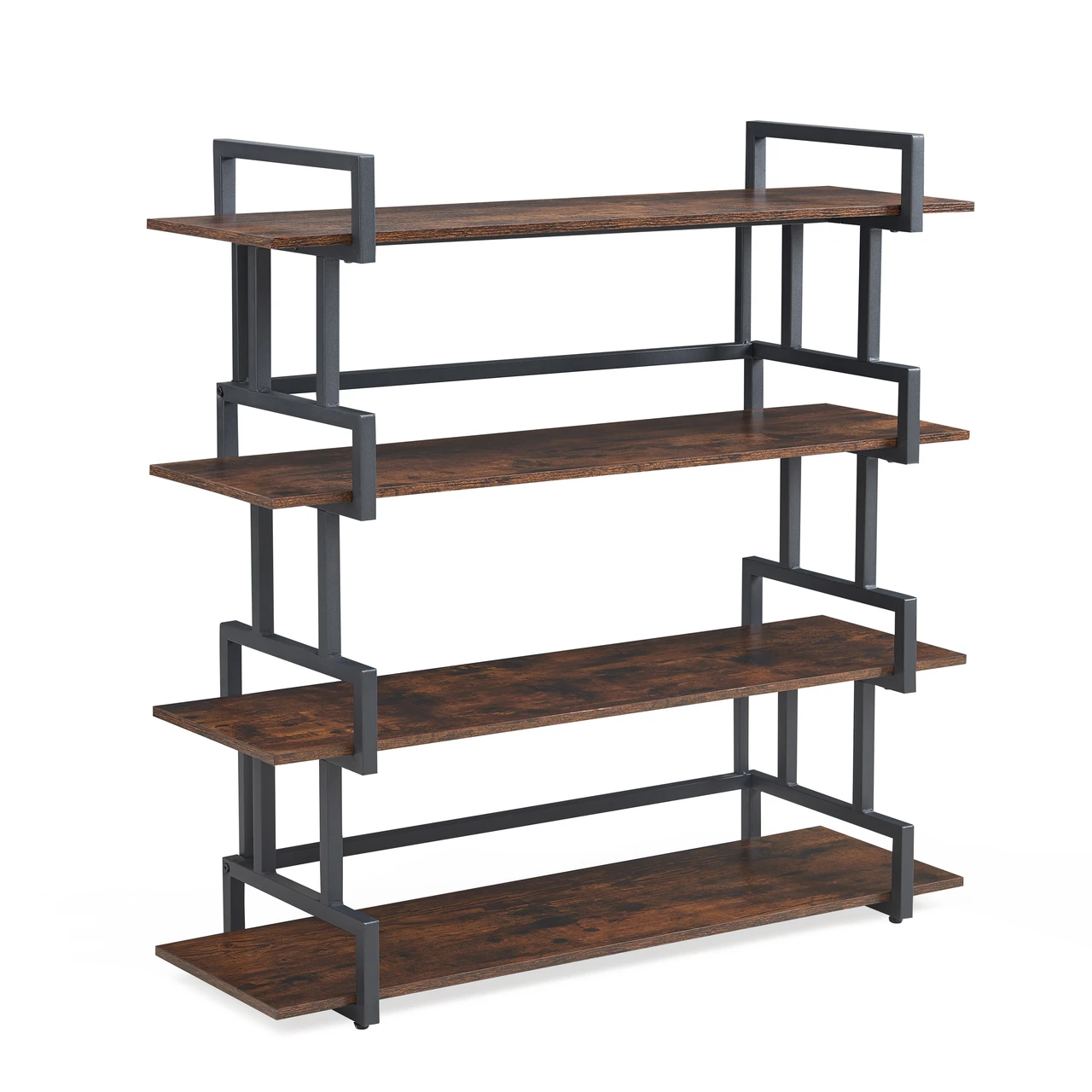 4 Tier Office Bookcase Shelf Rustic Wood Metal Bookshelves Freestanding Open Book Shelf, Industrial Tall Corner Bookcase Easy to Assemble for Home Office, Living Room and Bedroom