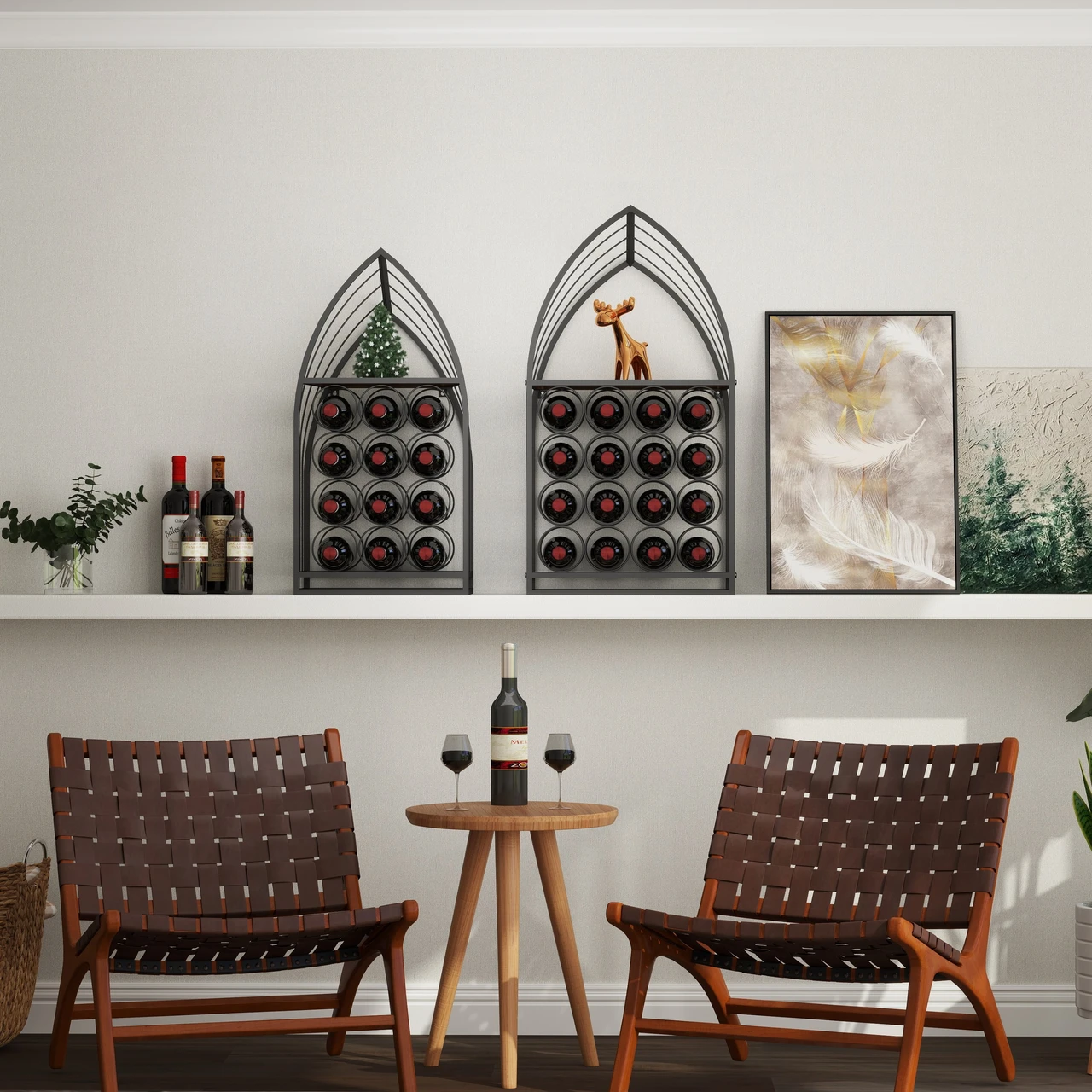 Sailboat Shaped Wine Cabinet Rack, 2 Piece Display Rack, Freestanding Wine Cabinet with Bottle Storage, Spirits and Wine Home Bar, Kitchen, Dining Room Storage Rack 
