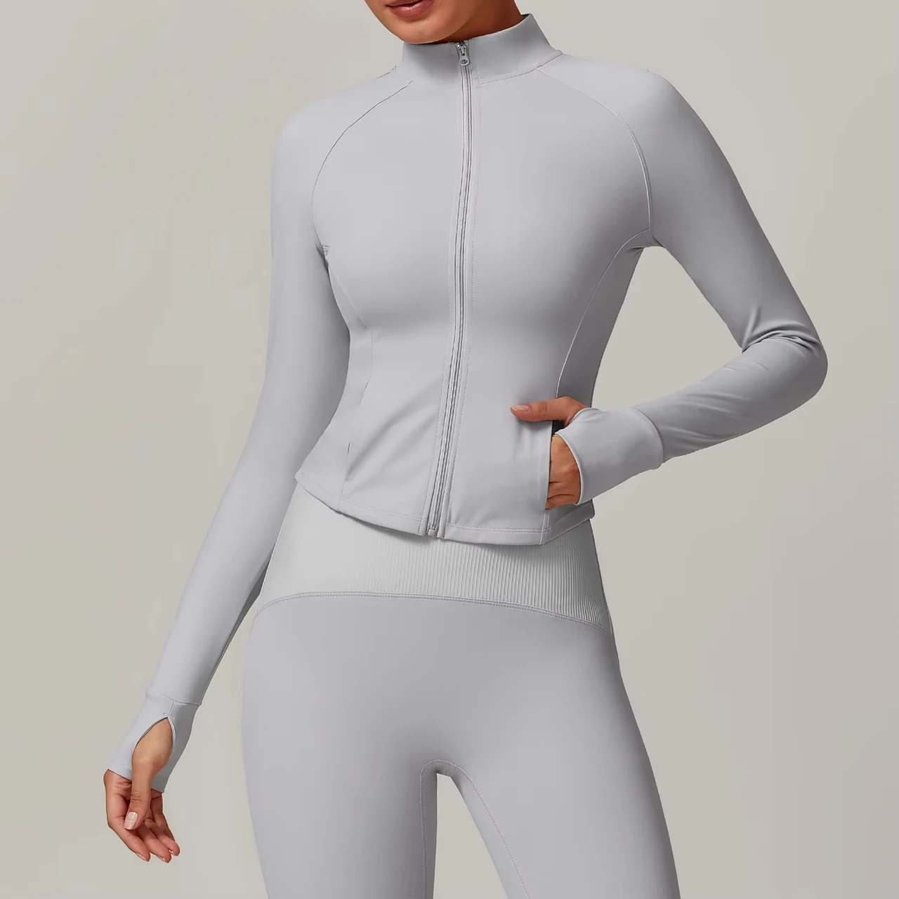 Women's Jacket Slim Fit Long Sleeved Tracksuit New Fitness Coat 