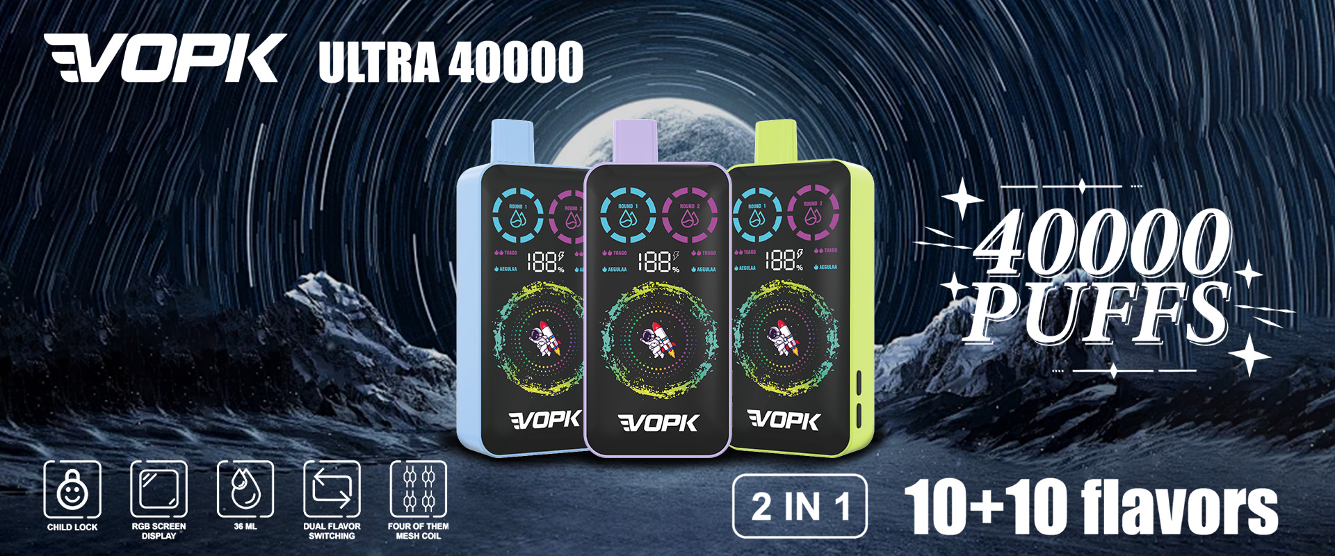 VOPK ULTRA 40000 Puff Disposable Vape Double Flavor Pod 40K Vaper Pen