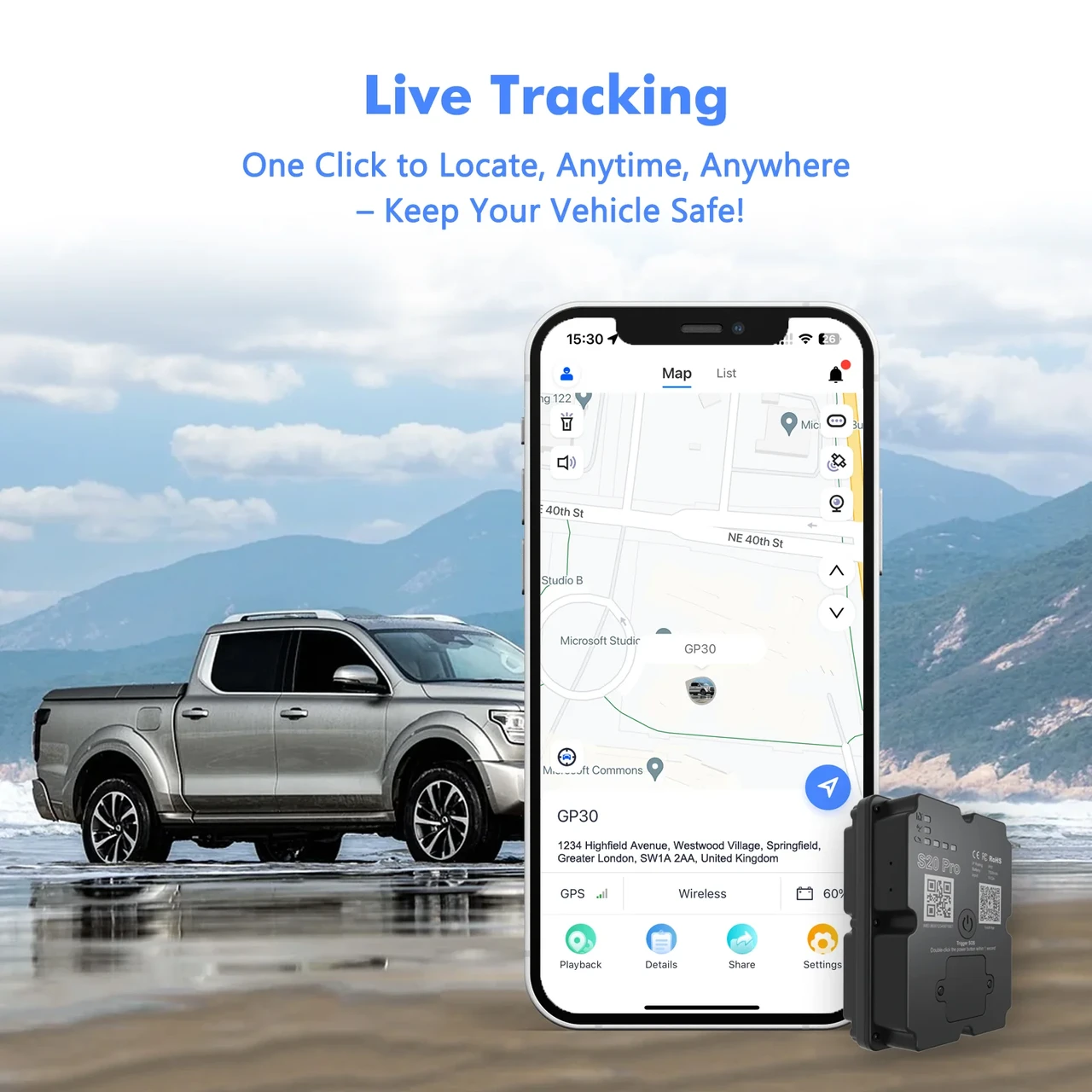 GPS Tracker for Vehicle, Unlimited Range, Waterproof, Smart Hidden Tracker