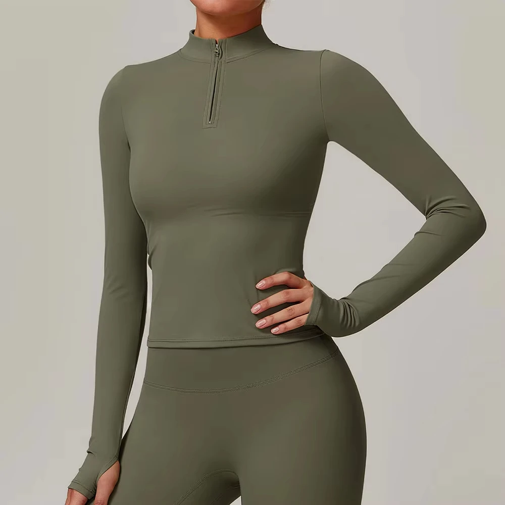 Zipper Long Sleeve Yoga Shirts Sport Top Fitness Yoga Top