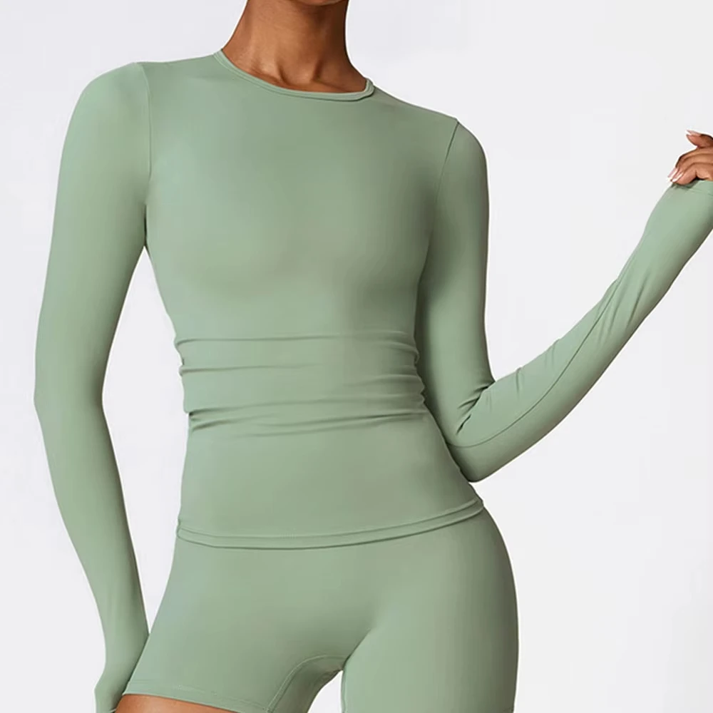 Women Yoga T-shirts Solid Sports Top Long Sleeve Gym Workout Running Shirts