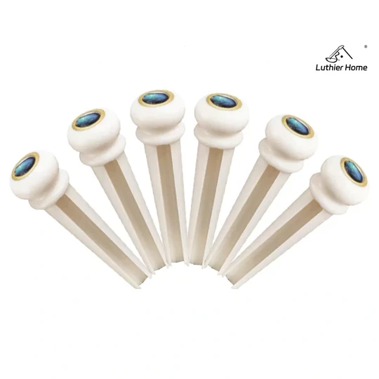 6Pcs Ivory Real Cow Bone Pins with Abalone & Brass ring