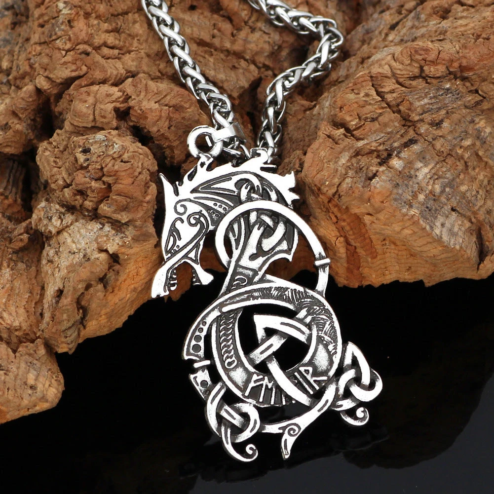 Men's Norse Mythical Celtic Dragon King Air Dragon Pendant Necklace