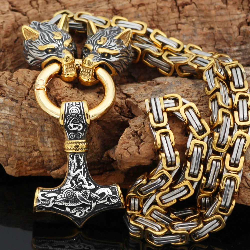 Men's stainless steel square chain Thor's Hammer pendant titanium steel necklace