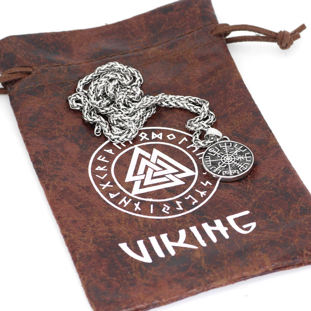 Men's Viking Compass Retro Pendant Necklace Trendy Jewelry Long Talisman