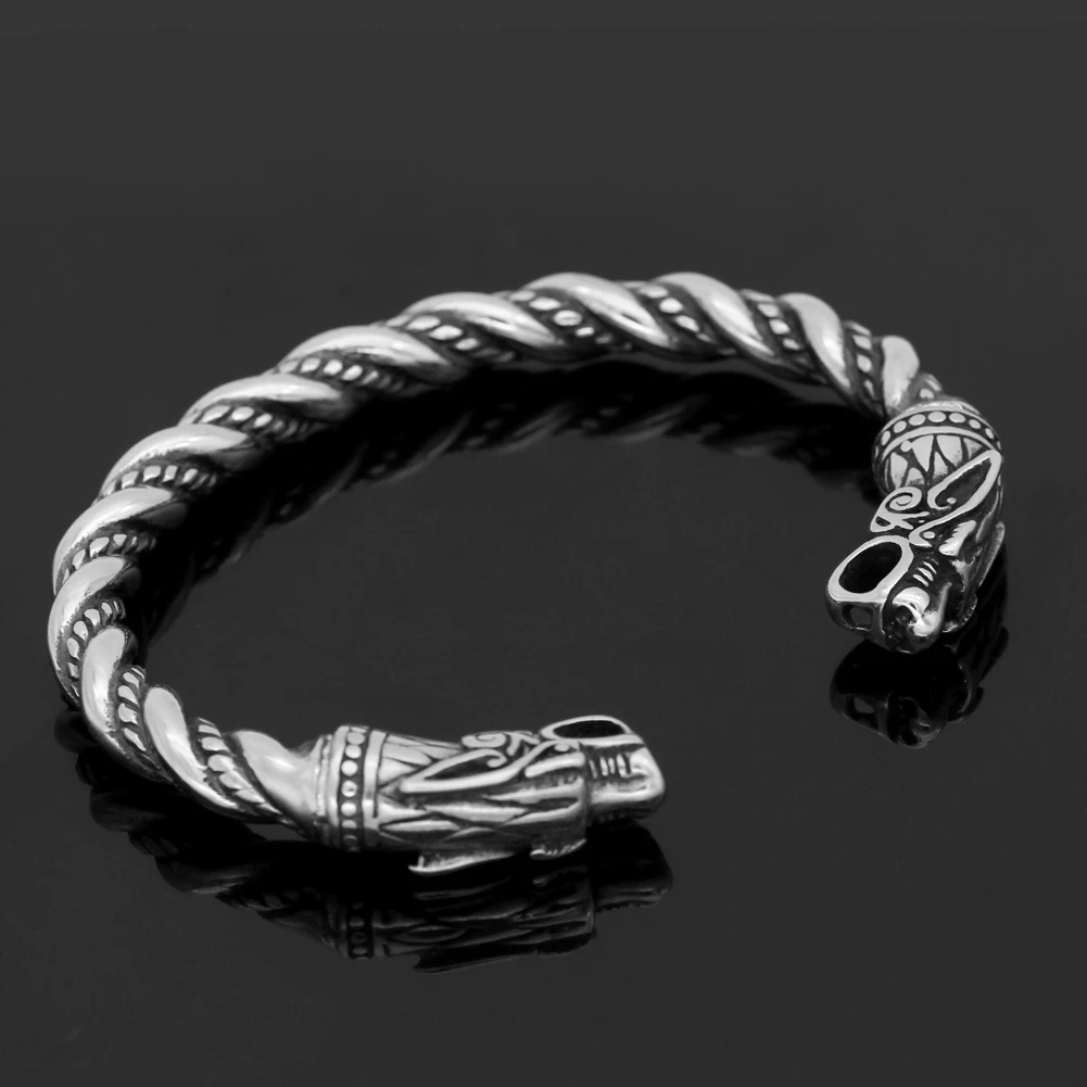 Male Nordic Viking Pirate Dragon Bracelet Double Dragon Head Titanium Steel Bracelet Bracelet Jewelry