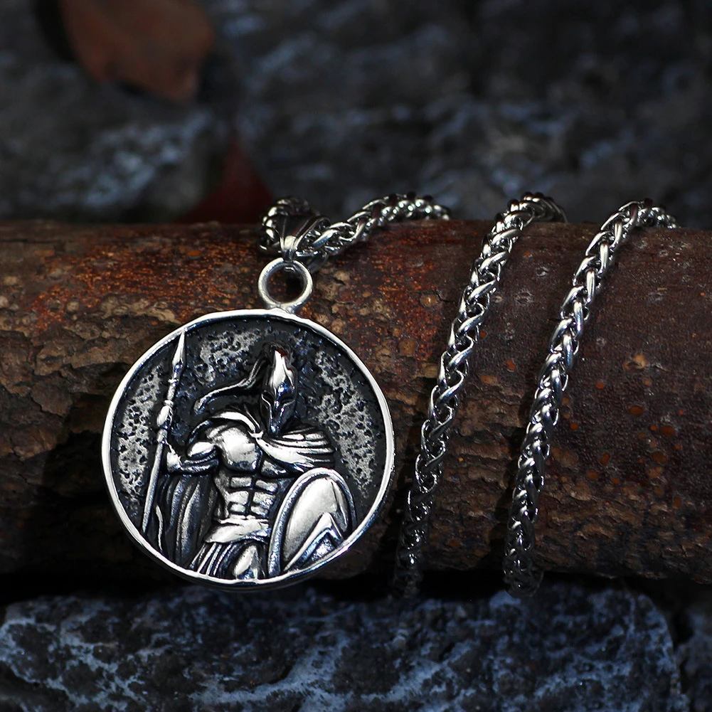 Male Roman Warrior Gun Shield Rune Pendant Necklace Trendy Long Style Necklace
