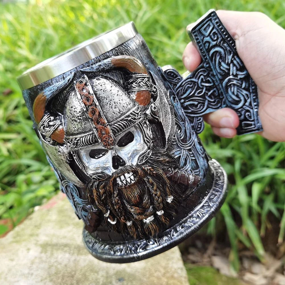 Male stainless steel inner liner, rights game, creative 3D cow horn skull, skull head, beer cup, draft beer cup, mug