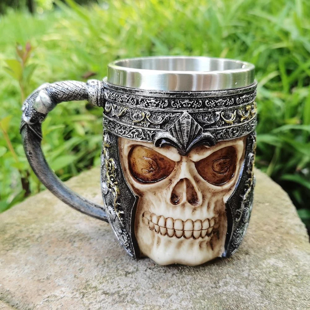 Men's Skull Beer Cup Mug Double layer Stainless Steel Drinking Glass