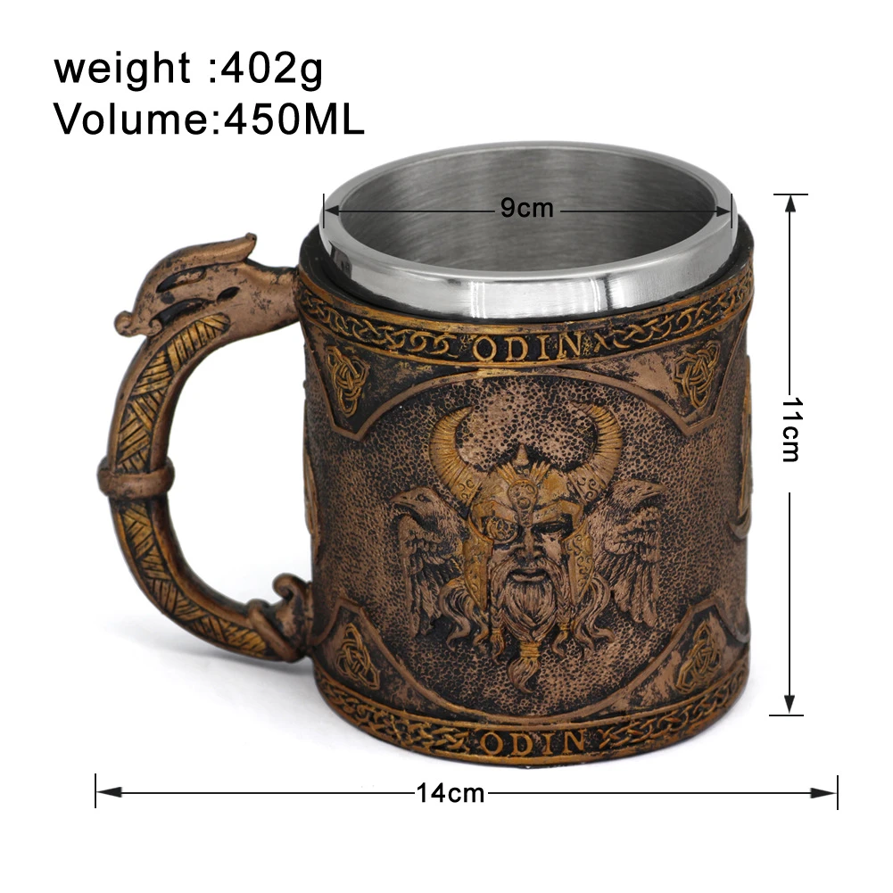 Viking pirate god Odin Alphart beer glass double-layer stainless steel mug coffee drink