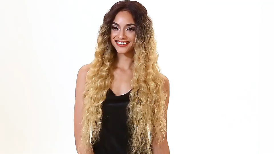 30Inch Blonde Ombre Synthetic Wig - Heat Resistant Wavy Lace Front for Women