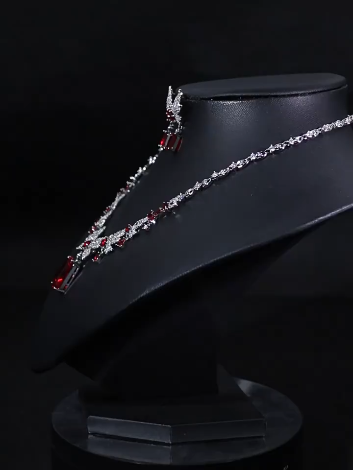 Glamorous Ruby Pendant Necklace | CZ Collarbone Chain for Luxury Evening Dinners & Special Events